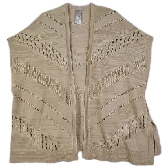 Chico's ~Woman S/M~ Beige/Tan Knit Short Sleeve Kimono Open Front Cotton Blend. - Picture 5 of 11